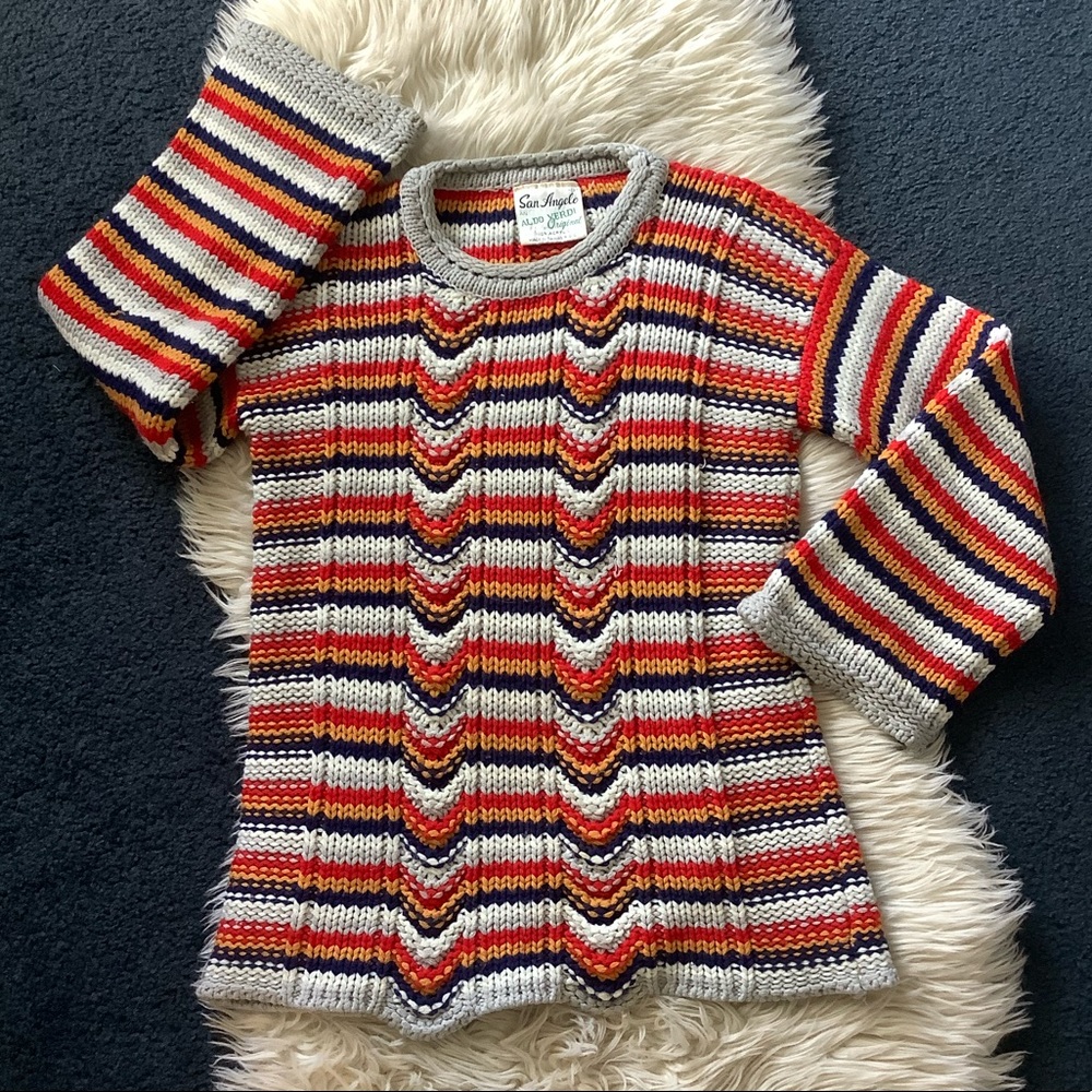 Vintage knit crocheted striped sweater flared bell sleeve Small